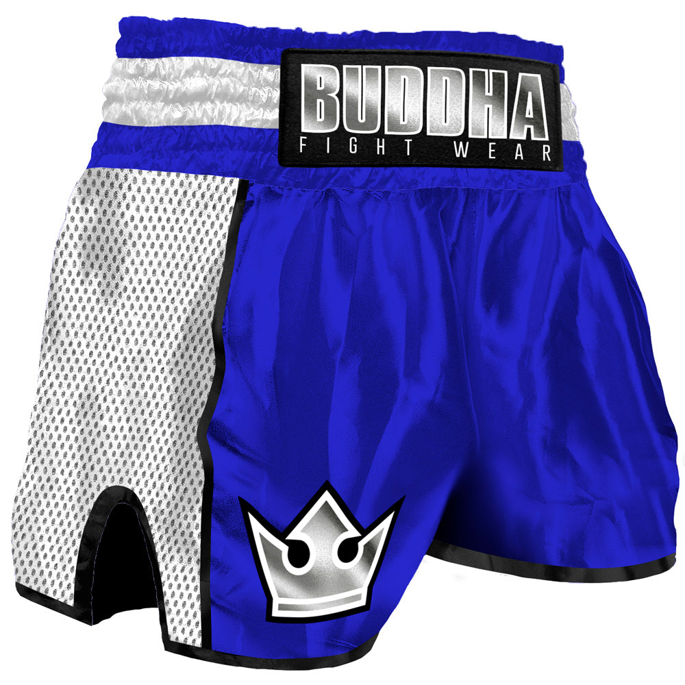 Pantalón Muay Thai Kick Boxing Buddha Retro Premium Azul-Blanco - Buddha Fight Wear