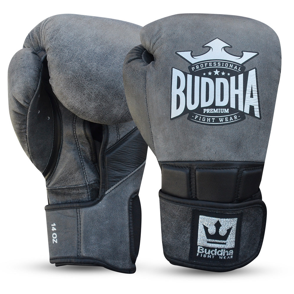 Guantes de Boxeo Muay Thai Kick Boxing Legend Negro Roto Piel - Buddha Fight Wear