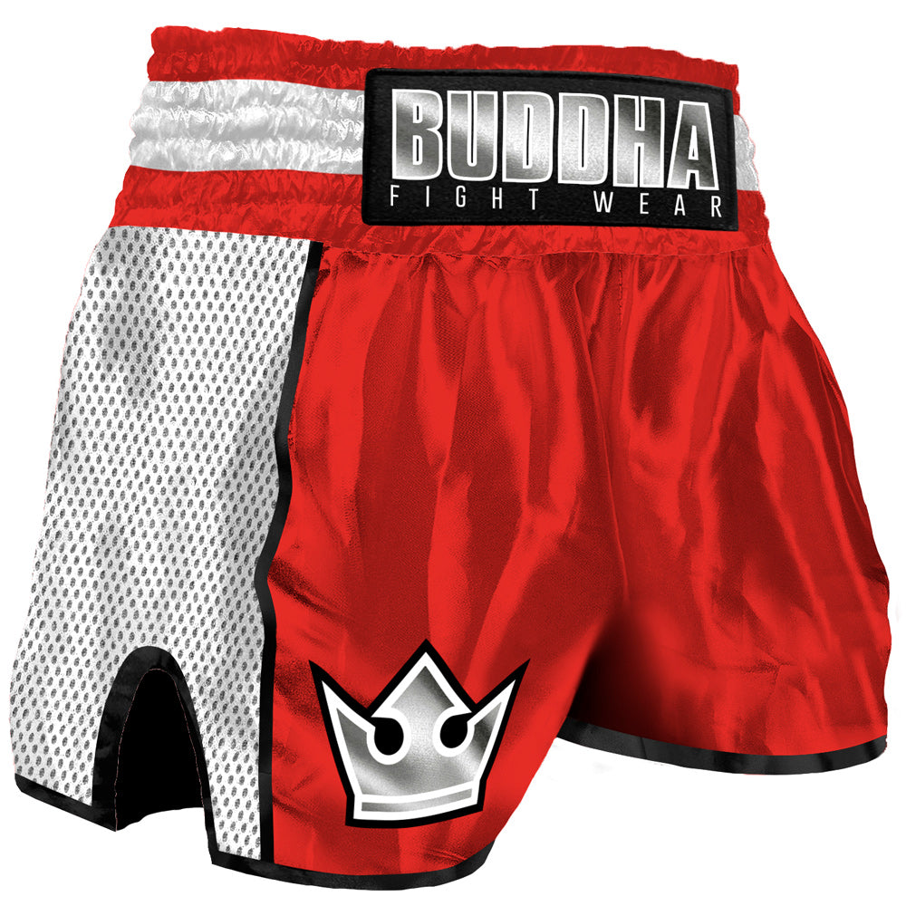 Pantalón Muay Thai Kick Boxing Buddha Retro Premium Rojo-Blanco - Buddha Fight Wear
