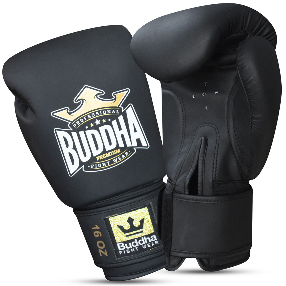Guantes de Boxeo Muay Thai Kick Boxing Thailand Negros Mate - Buddha Fight Wear