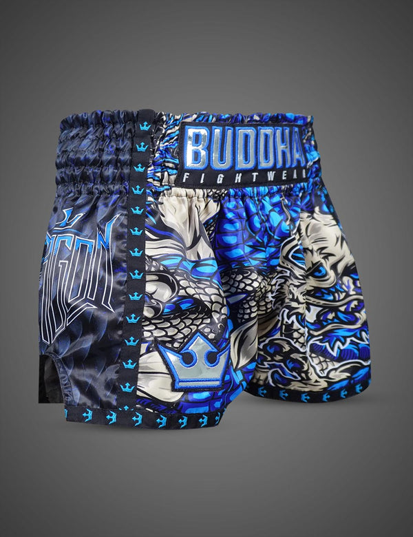 Pantalón Muay Thai Kick Boxing Dragon Azules - Buddha Fight Wear