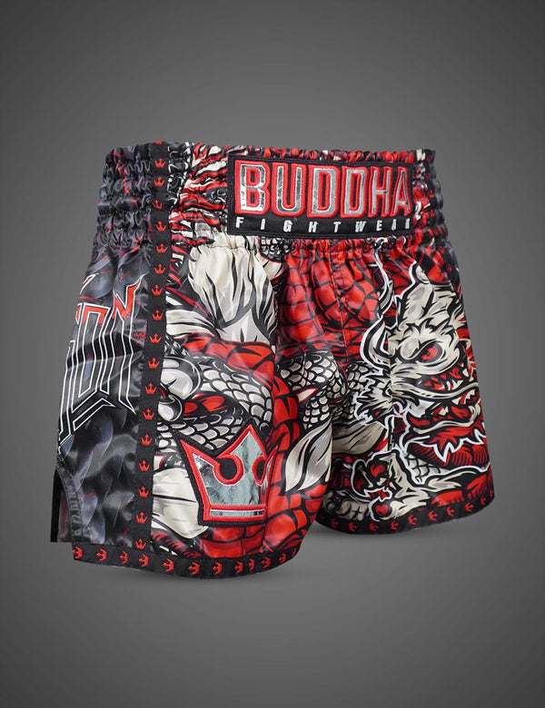 Pantalón Muay Thai Kick Boxing Dragon Rojos - Buddha Fight Wear