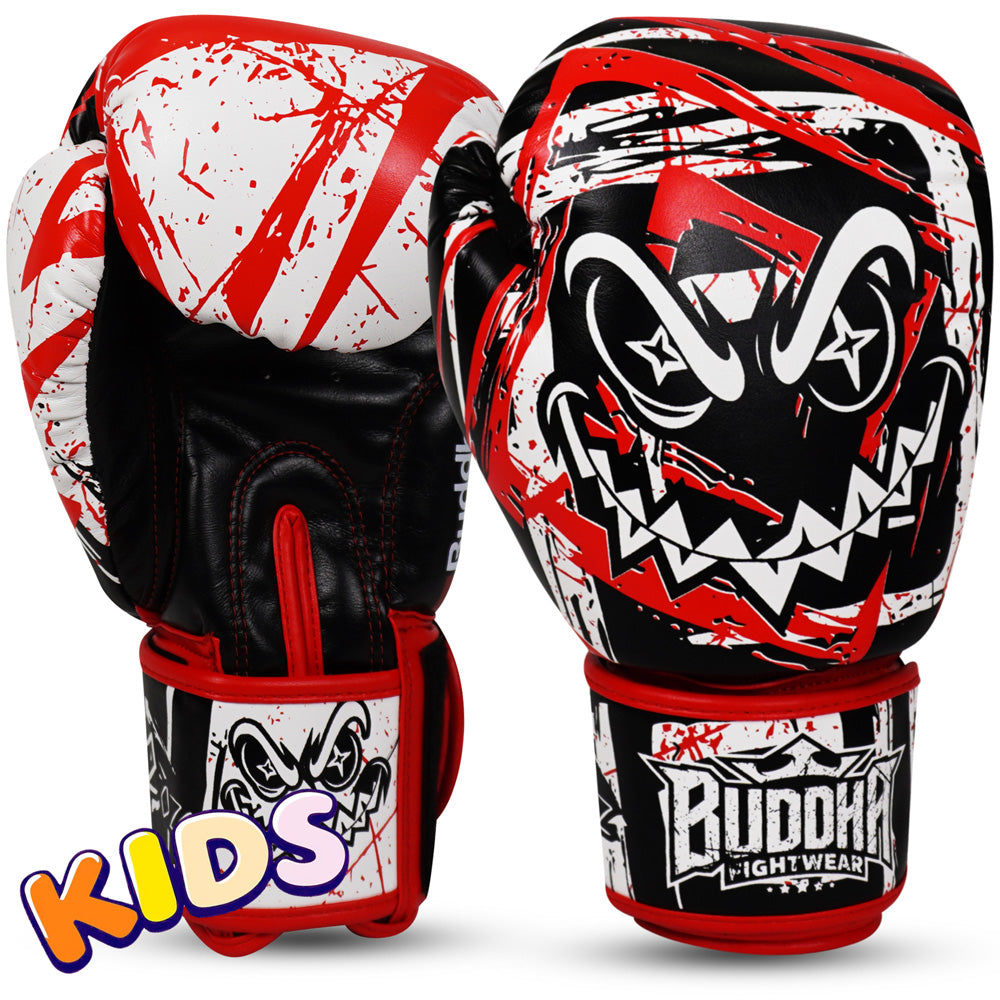 Guantes Infantiles Buddha Creepy Negro Rojo Blanco - Buddha Fight Wear
