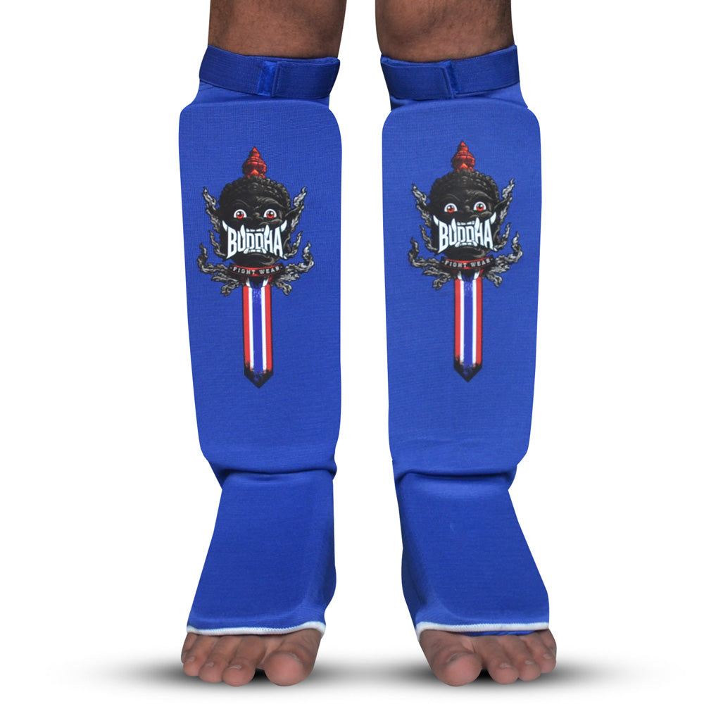 Espinilleras Buddha Tubular Infantil Azul Muay Thai MMA Kick Boxing - Buddha Fight Wear