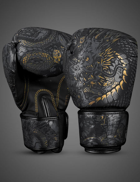 Boxen Muay Thai Kick Boxhandschuhe Fantasy Dragon Schwarz