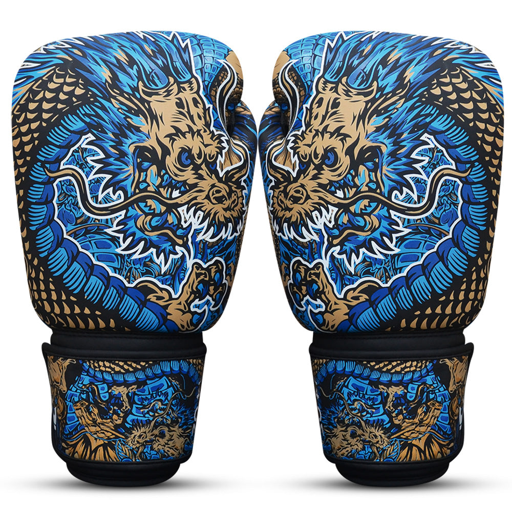 Guantes de Boxeo Muay Thai Kick Boxing Fantasy Dragon Azules - Buddha Fight Wear
