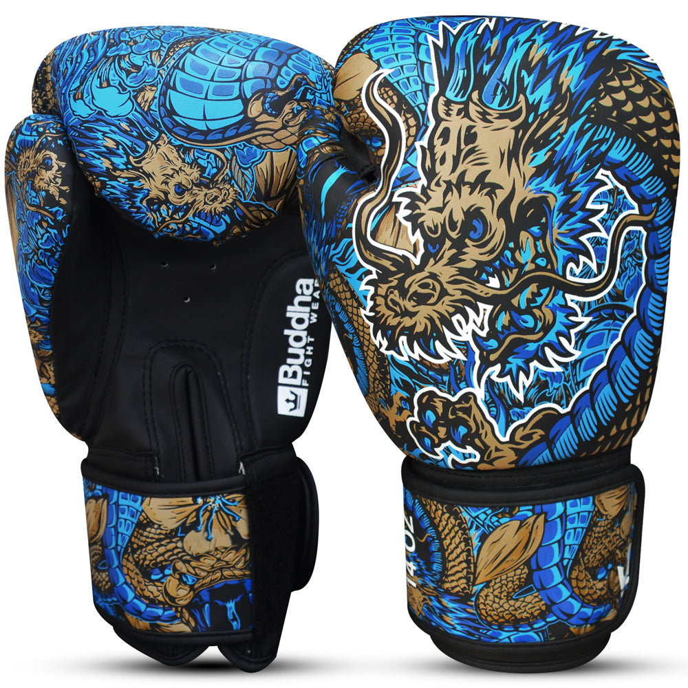 Guantes de Boxeo Muay Thai Kick Boxing Fantasy Dragon Azules