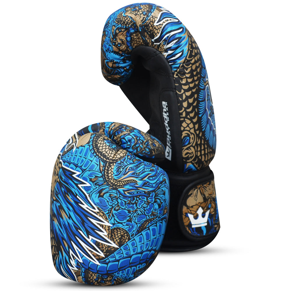 Guantes de Boxeo Muay Thai Kick Boxing Fantasy Dragon Azules - Buddha Fight Wear