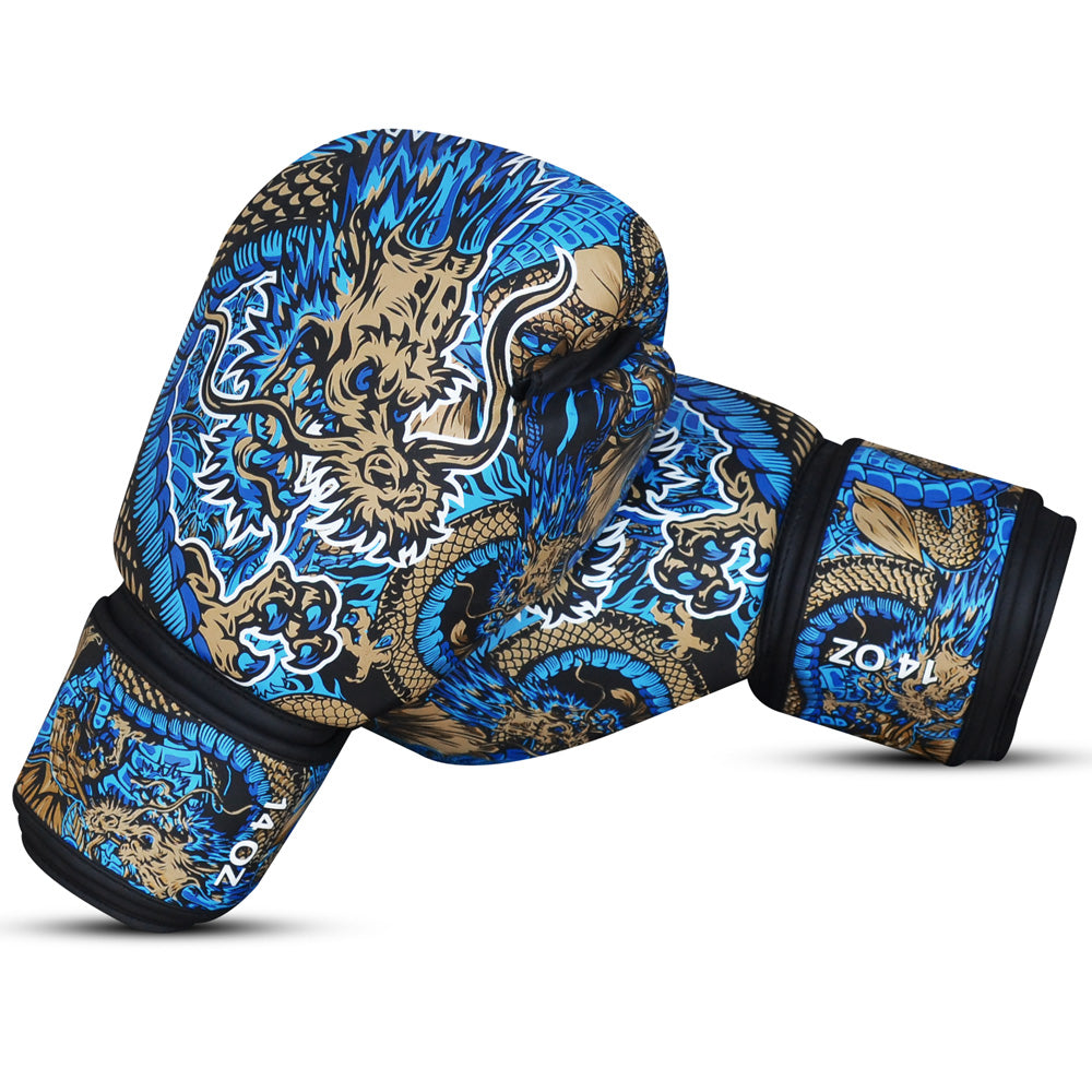 Guantes de Boxeo Muay Thai Kick Boxing Fantasy Dragon Azules - Buddha Fight Wear