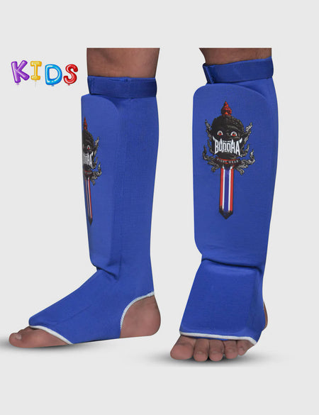 Buddha Tubular Schienbeinschoner Kinder blau Muay Thai MMA Kickboxen