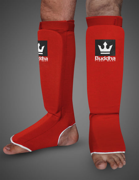 Buddha Röhrenschienbeinschoner Rot Muay Thai MMA Kick Boxen