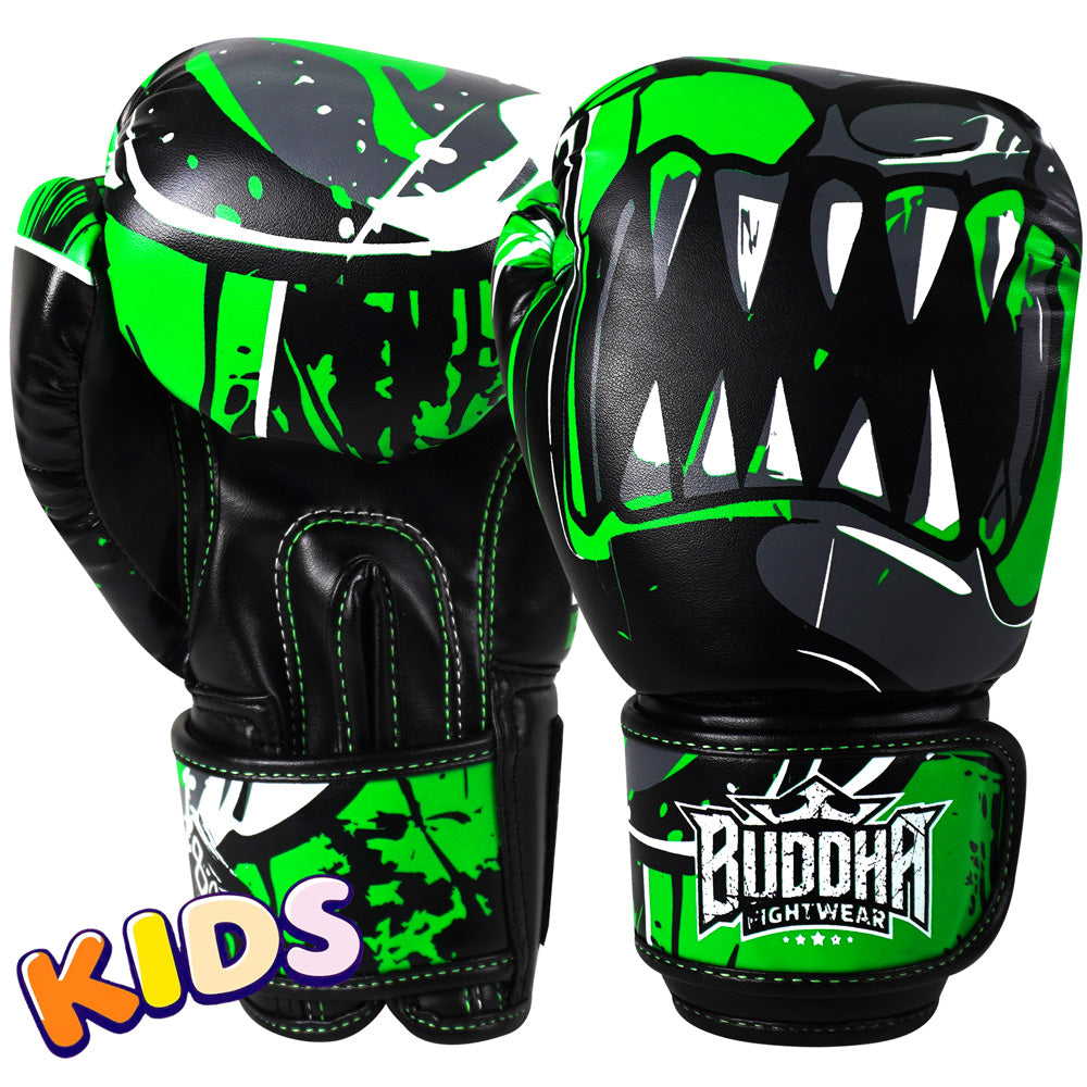 Guantes Infantiles Buddha Jaws Negro Verde - Buddha Fight Wear