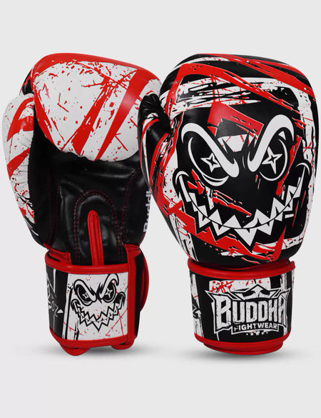 Buddha Creepy Schwarz Rot Weiß Handschuhe für Boxen & Muay Thai