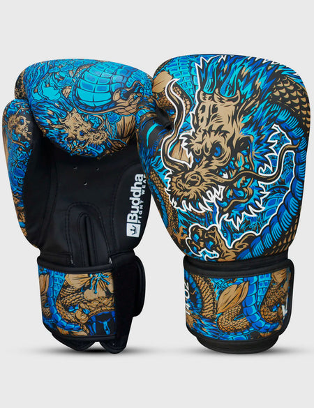 Boxhandschuhe Muay Thai Kick Boxing Fantasy Dragon Blau