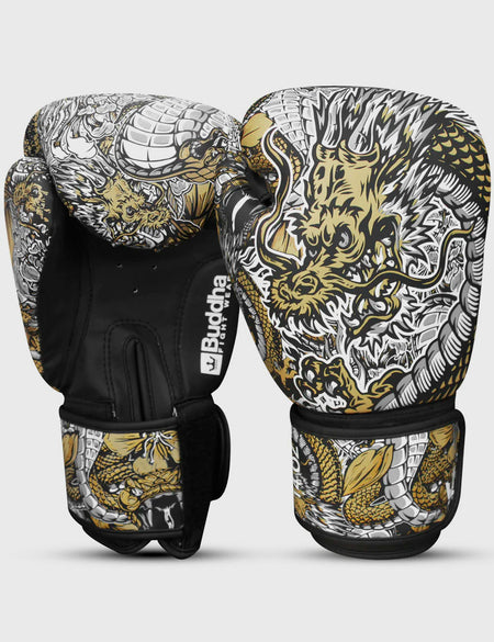 Boxen Muay Thai Kick Boxhandschuhe Fantasy Dragon Weiß