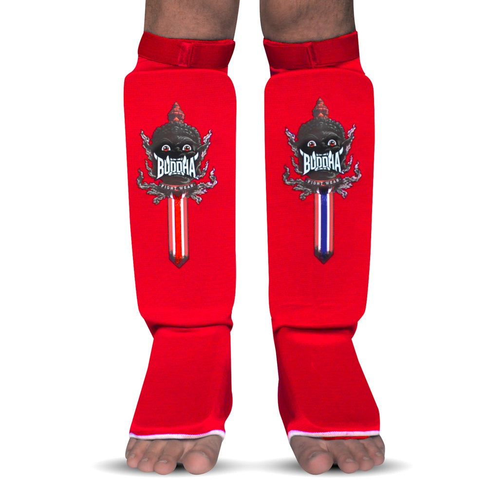 Espinilleras Buddha Tubulares Rojas Muay Thai MMA Kick Boxing - Buddha Fight Wear
