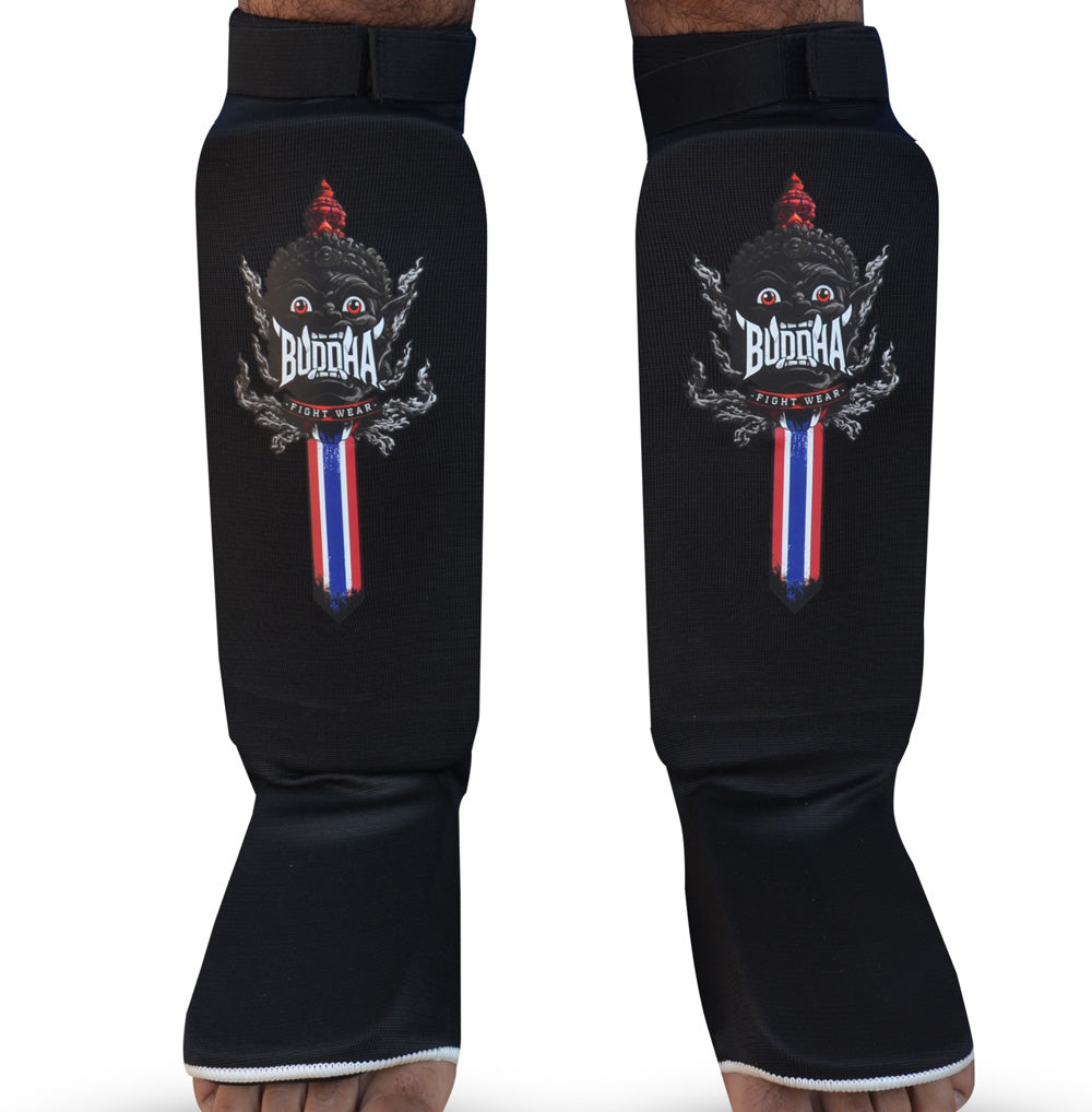 Espinilleras Buddha Tubular Negro Muay Thai MMA Kick Boxing - Buddha Fight Wear