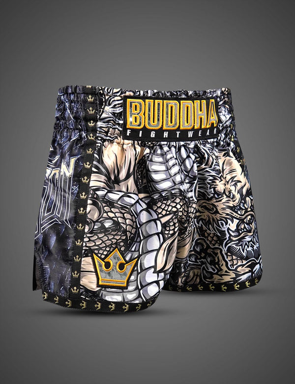 Pantalón Muay Thai Kick Boxing Dragon Blancos - Buddha Fight Wear