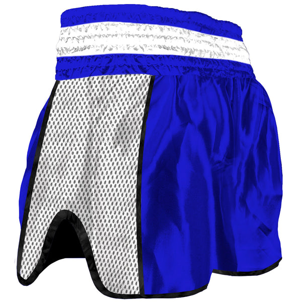 Pantalons Muay Thai Kick Boxing Buddha Retro Premium Blau-Blanc - Buddha Fight Wear