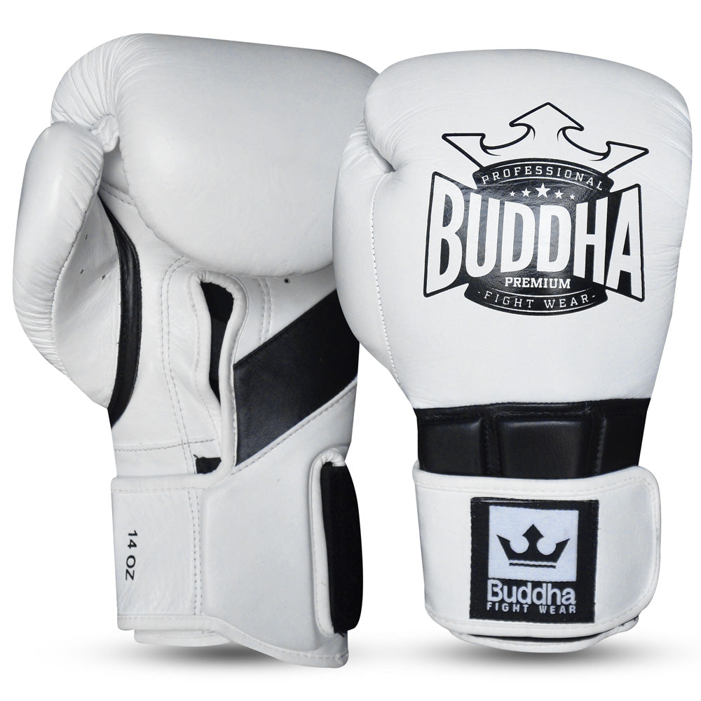 Guantes de Boxeo Muay Thai Kick Boxing Legend Blanco Piel - Buddha Fight Wear