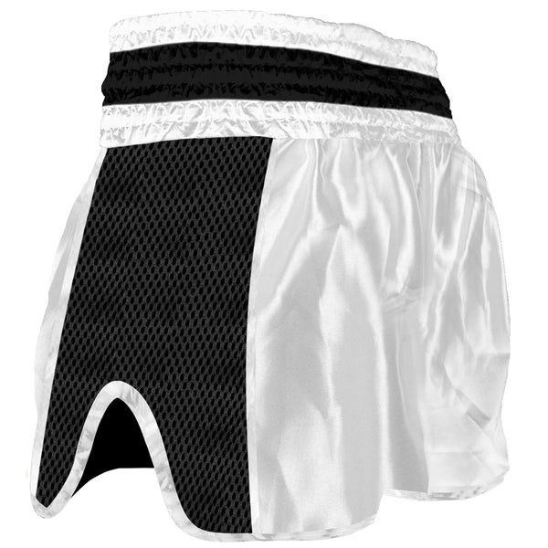 Pantalóns de boxeo Muay Thai Kick Buddha Retro Premium Branco-Negro - Buddha Fight Wear