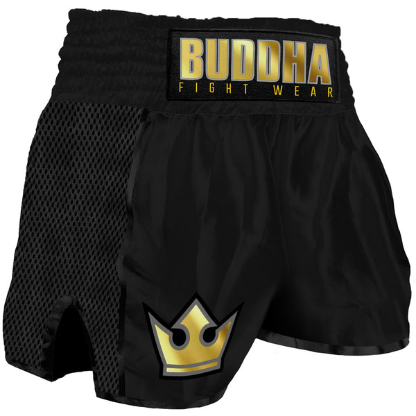 Pantalóns de boxeo Muay Thai Kick Buddha Retro Premium Negro - Buddha Fight Wear