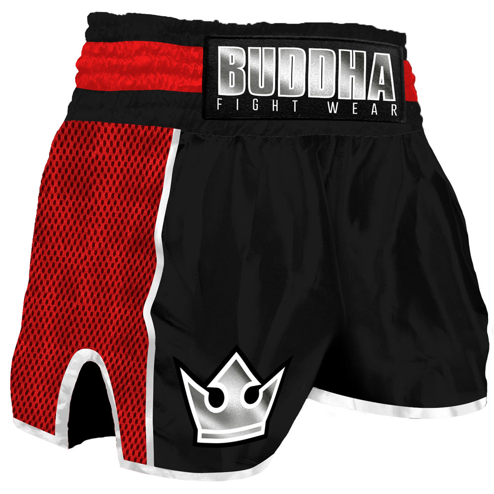 Pantalón Muay Thai Kick Boxing Buddha Retro Premium Negro-Rojo - Buddha Fight Wear