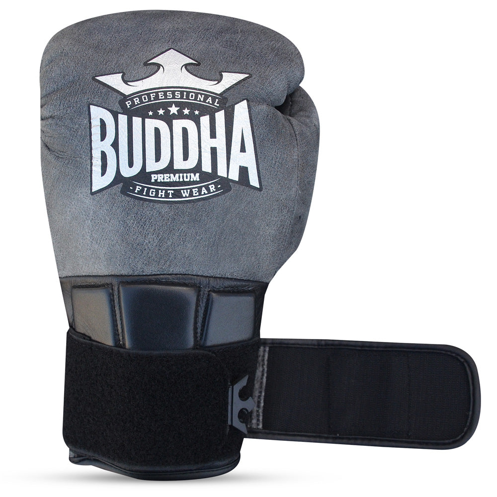 Guantes de Boxeo Muay Thai Kick Boxing Legend Negro Roto Piel - Buddha Fight Wear