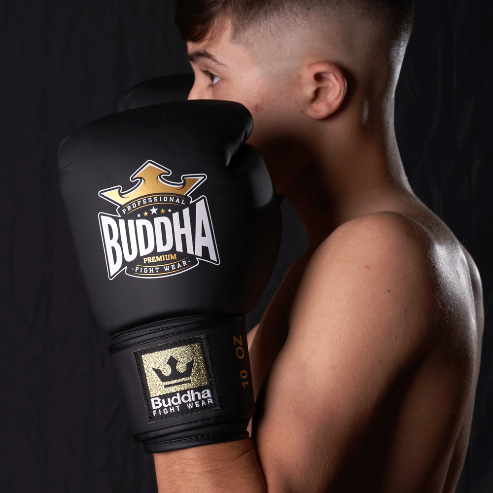 Guantes de Boxeo Muay Thai Kick Boxing Thailand Negros Mate - Buddha Fight Wear