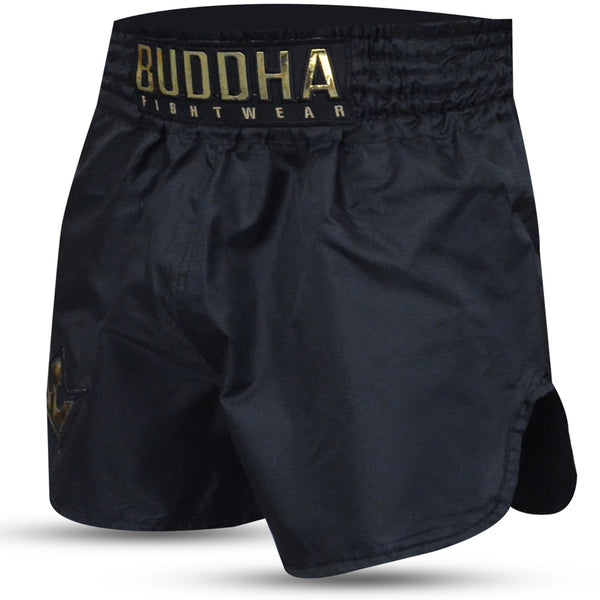 Pantalón corto tradicional de Muay Thai Old School Rip Stop Negro - Buddha Fight Wear