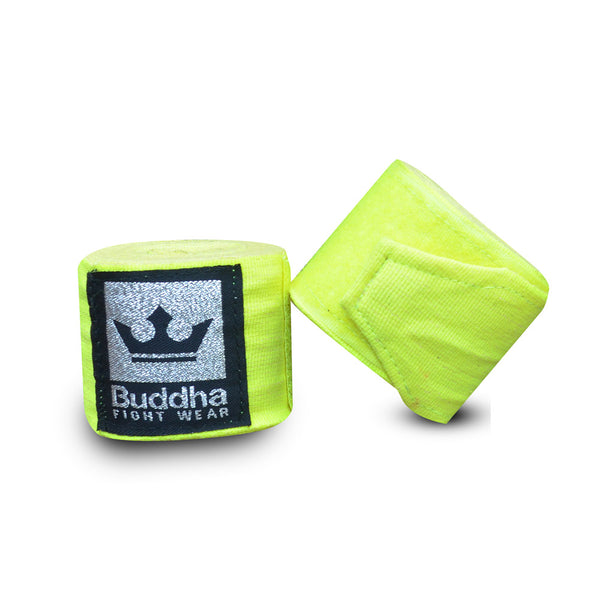 Vendaxes de boxeo semielásticos de algodón amarelo fluor - Buddha Fight Wear