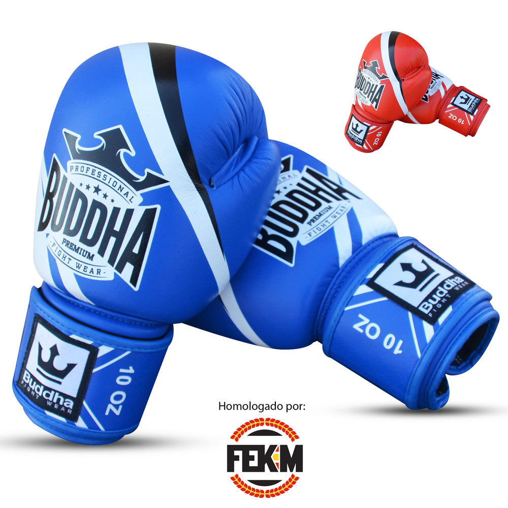 Guantes de Competición Homologados Boxeo Muay Thai Kick Boxing Fighter Azul - Buddha Fight Wear