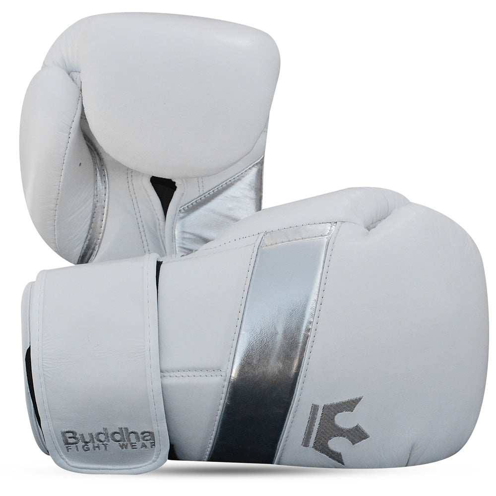 Guantes de Boxeo Muay Thai Kick Boxing Epic Blancos Piel - Buddha Fight Wear