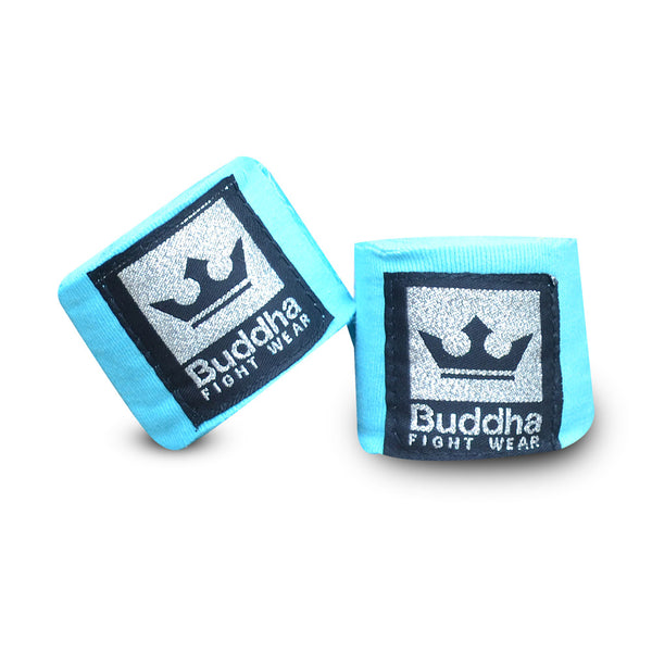 Vendaxes de boxeo semielásticos de algodón azul claro fluorescente - Buddha Fight Wear