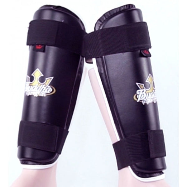 Tibia Black Shin Guards für den Wettbewerb zugelassen Muay Thai Kick Boxing Full Contact Buddha - Buddha Fight Wear